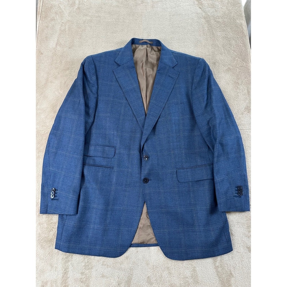Beckett & Robb Loro Piana Super 120s Wool Mens 58R Blue Plaid‎ Sport Coat Blazer